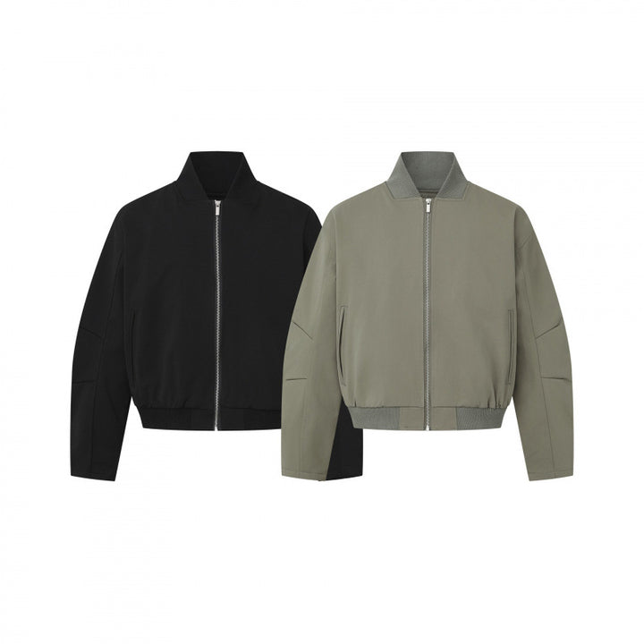 Unisex Short-cut minimalist bomber jacket with ribbed stand-up collar and concealed zipper placket Mune Fashion