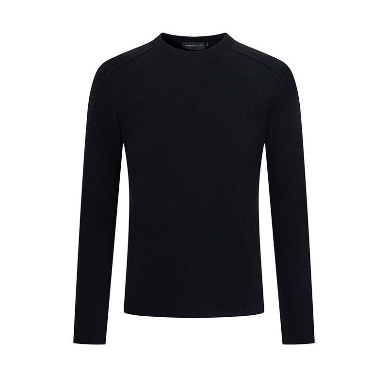 Men's Breathable Slim-Fit Fine Knit Long Sleeve Shirt with Round Neck Mune Fashion