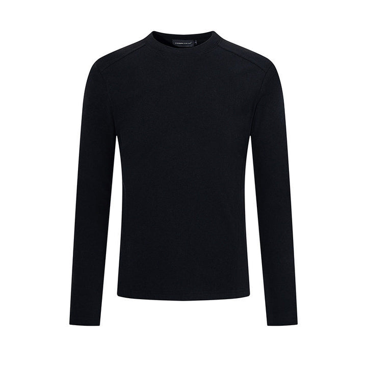 Men's Breathable Slim-Fit Fine Knit Long Sleeve Shirt with Round Neck Mune Fashion