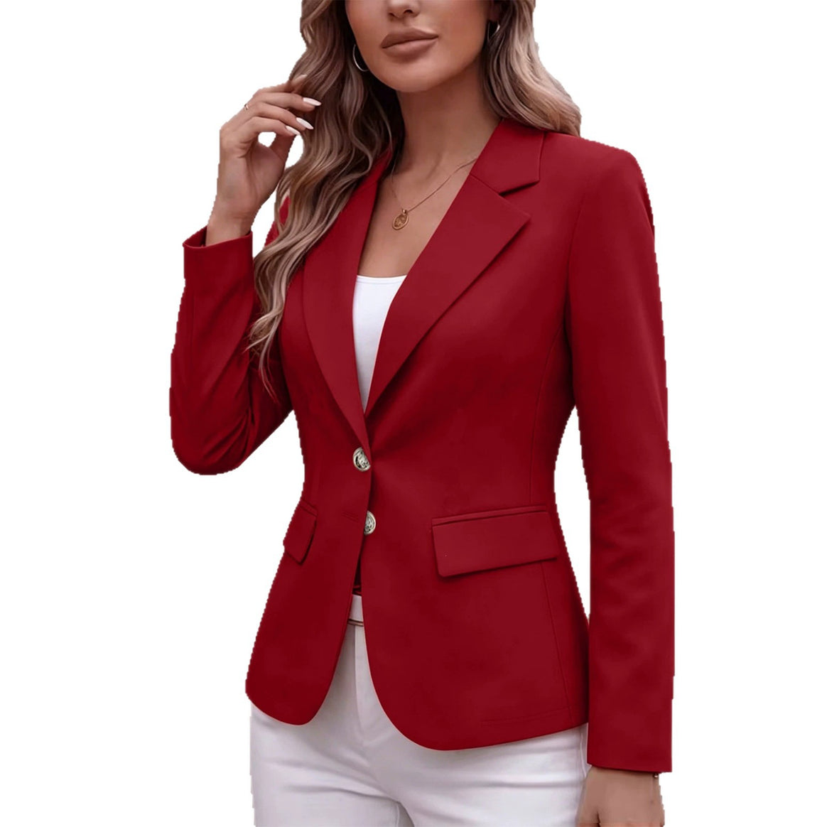 Women Tailored Single-Breasted Blazer with Notch Lapel and Flap Pockets Mune Fashion
