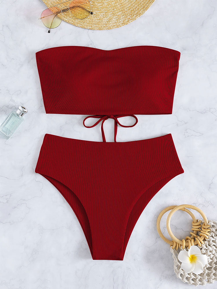 Ladies bandeau bikini set with high leg cut and tie details Mune Fashion