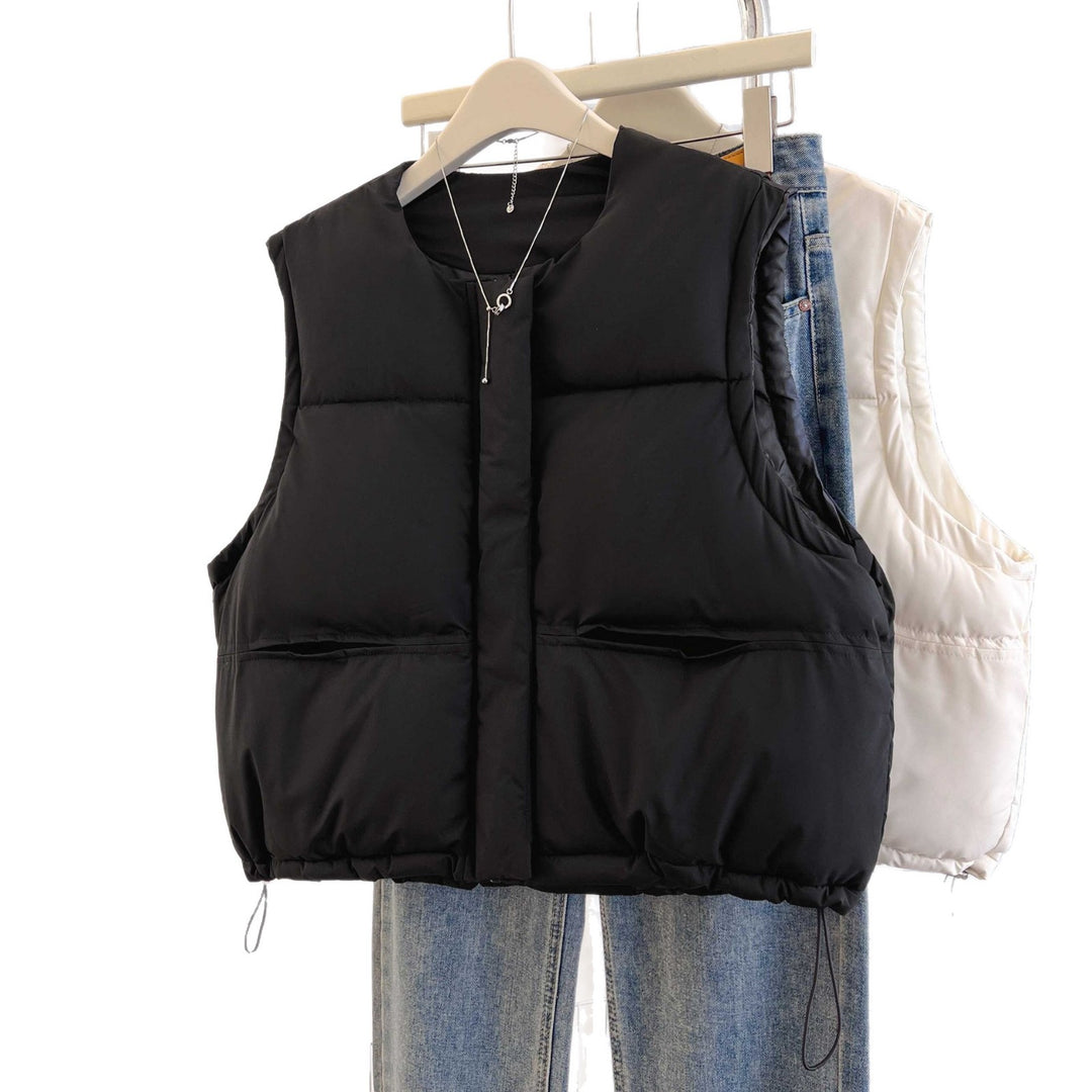 Women's short padded quilted vest with drawstring hem and round neck Mune Fashion