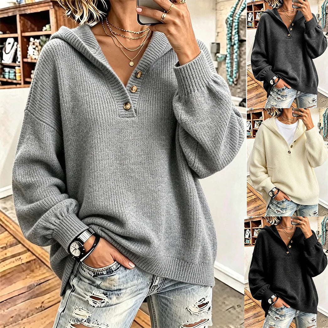Women Comfortable Knit Sweater with Hood Mune Fashion