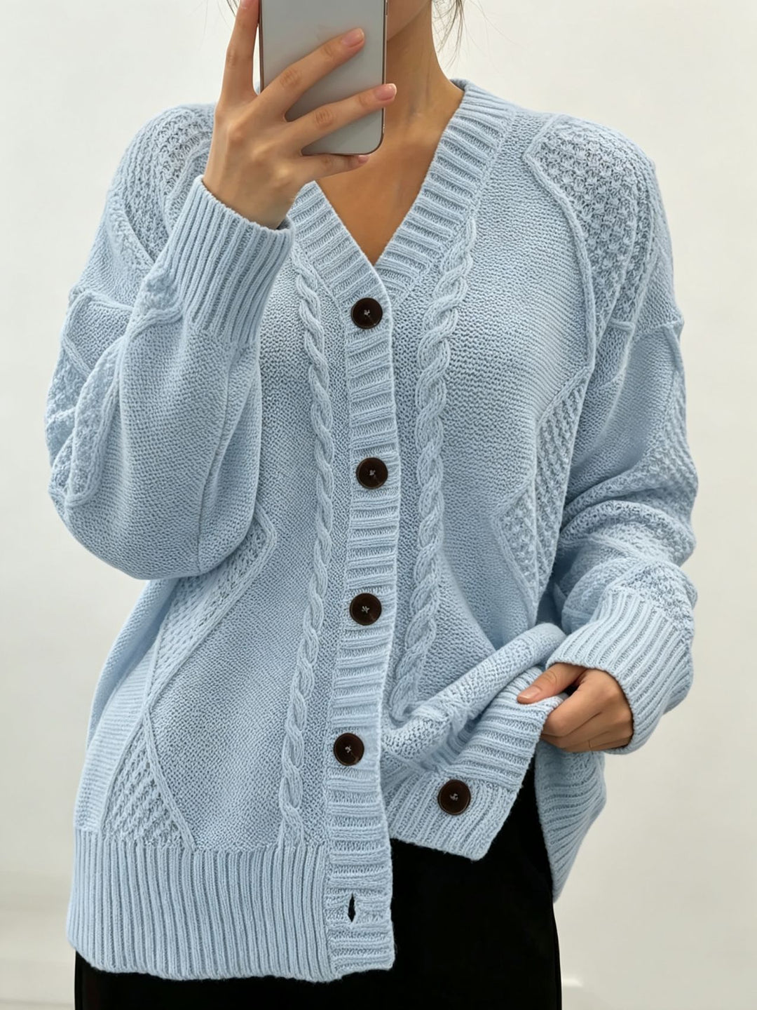 Women's Oversize Knit Cardigan with Cable and Texture Details Mune Fashion