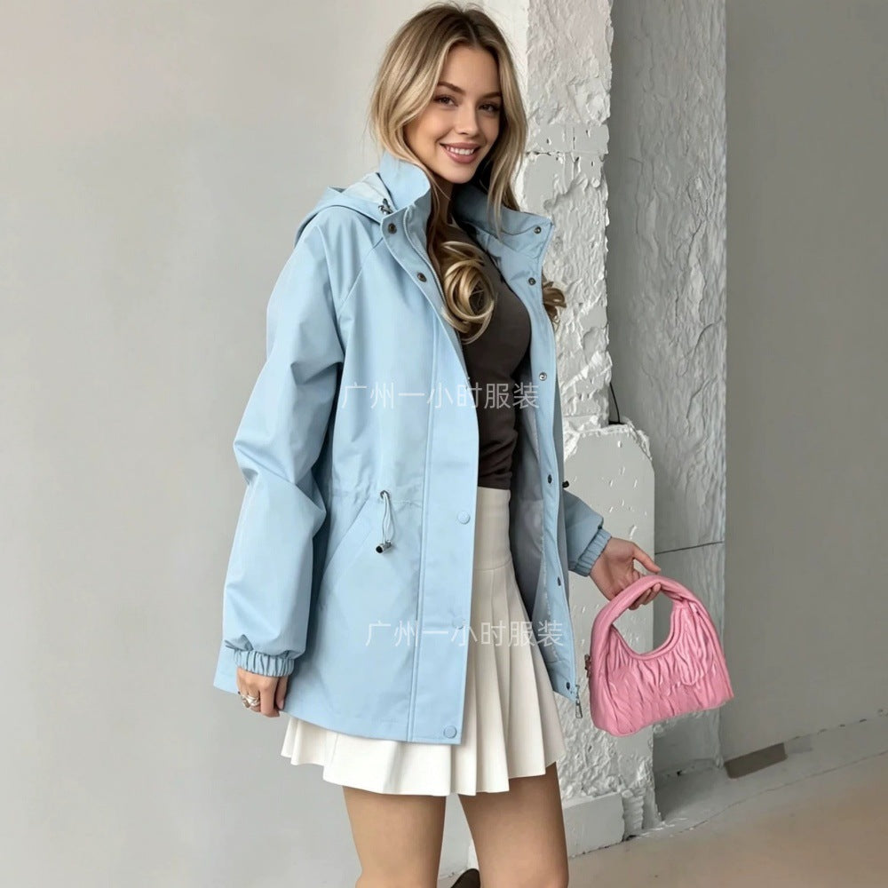 Women's waterproof rain jacket with hood and waist drawstring Mune Fashion
