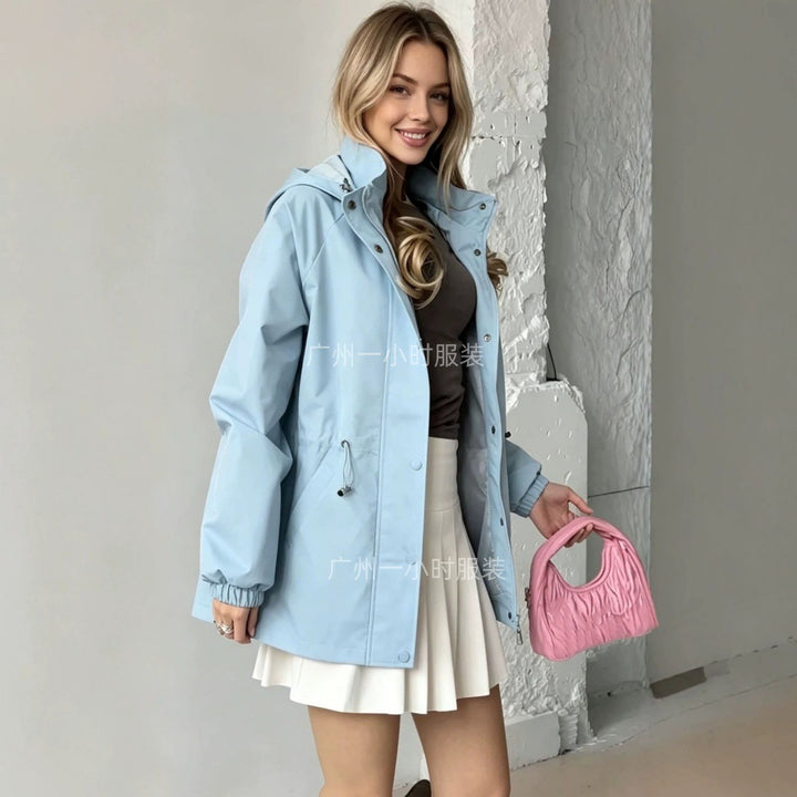 Women's waterproof rain jacket with hood and waist drawstring Mune Fashion