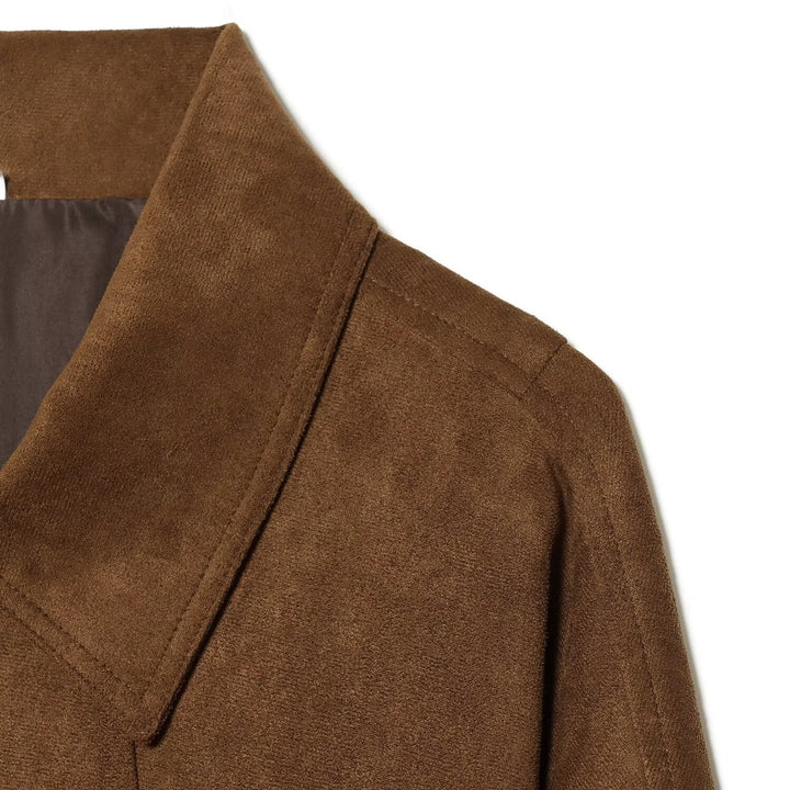 Women’s short cut suede look bomber jacket with shirt collar and ribbed cuffs Mune Fashion