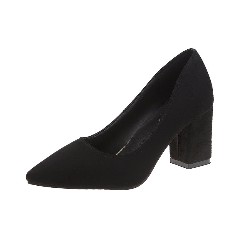 Women's Velvety Pointed Pumps with Mid-Height Geometric Block Heel Mune Fashion