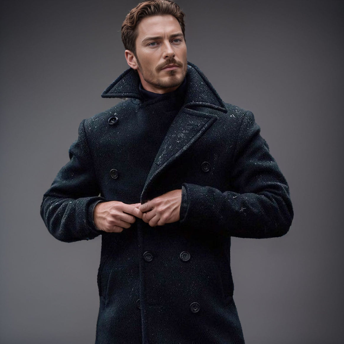 Men's Double-Breasted Wool Coat with High Stand Collar and Tailored Silhouette Mune Fashion