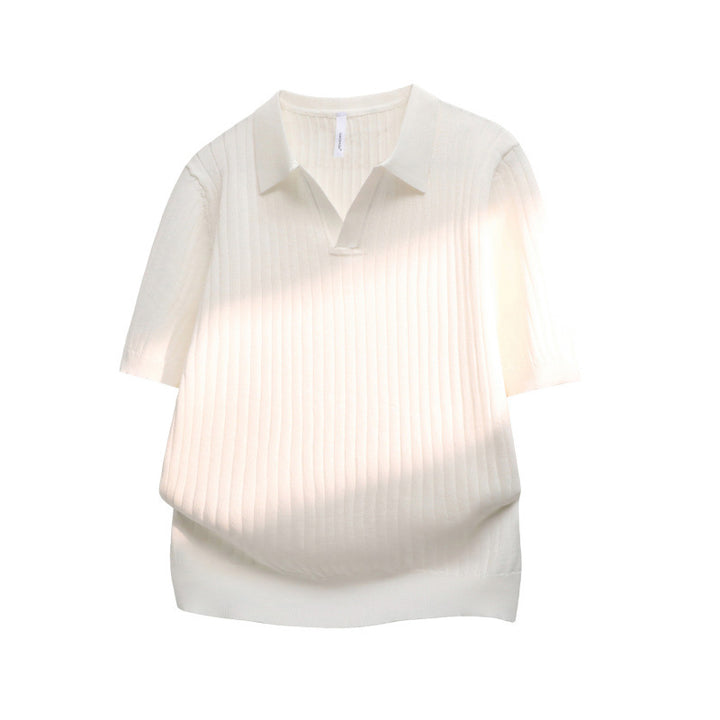 Women's Elegant Short Sleeve Knit Polo Shirt Mune Fashion