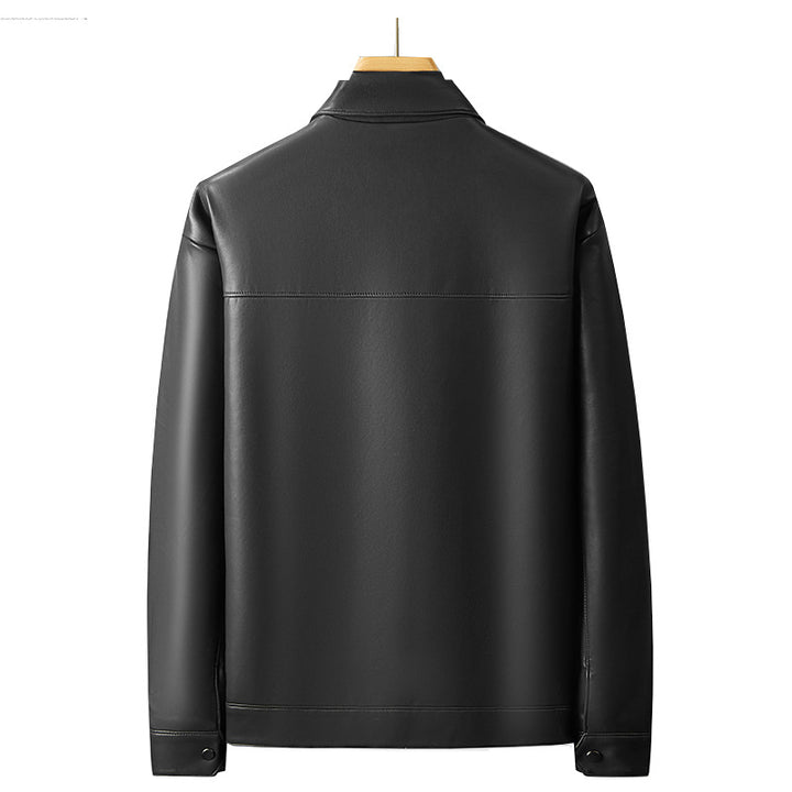 Men's Faux Leather Overshirt Jacket with Utility Chest Pocket and Snap Button Placket Mune Fashion