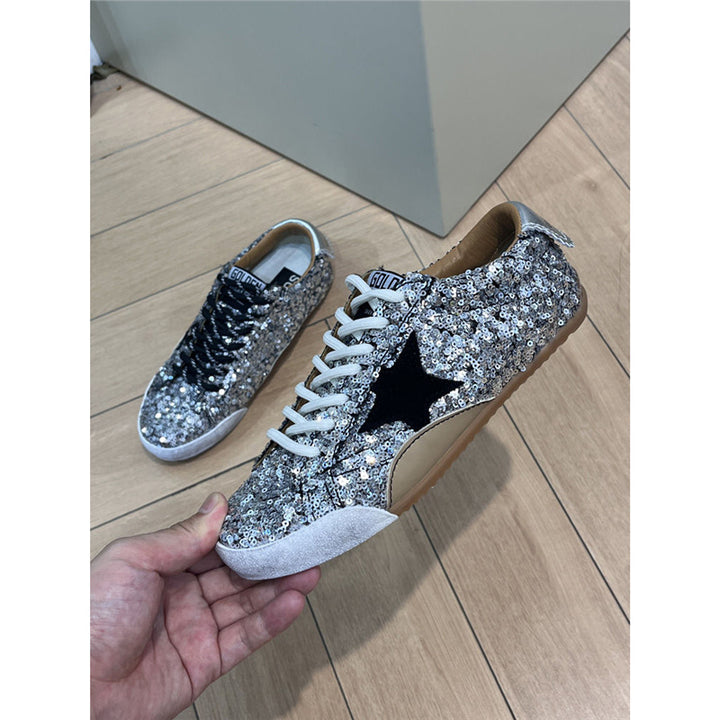 Women's glitter sneakers with sequin trim, star appliqué and contrasting laces Mune Fashion