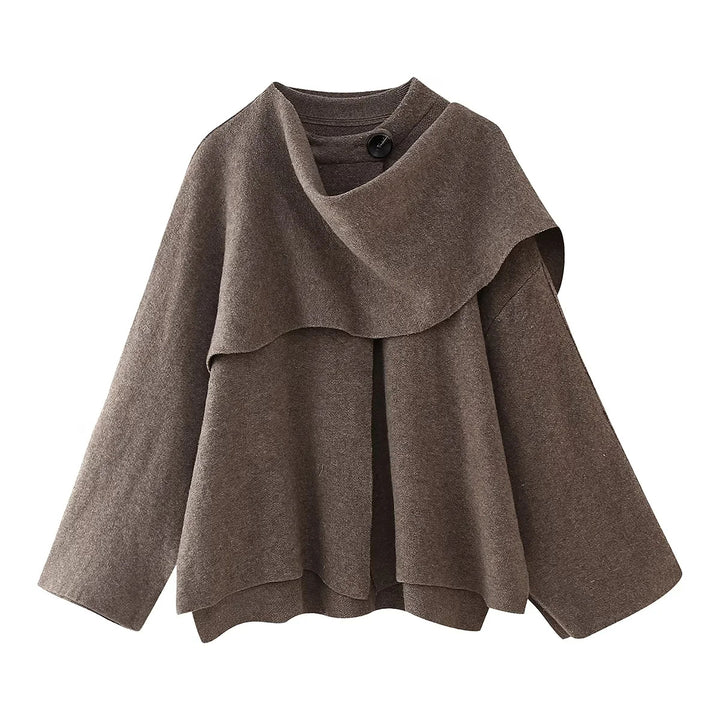 Women's nan asymmetrical layered poncho with button detail and wide sleeve Mune Fashion