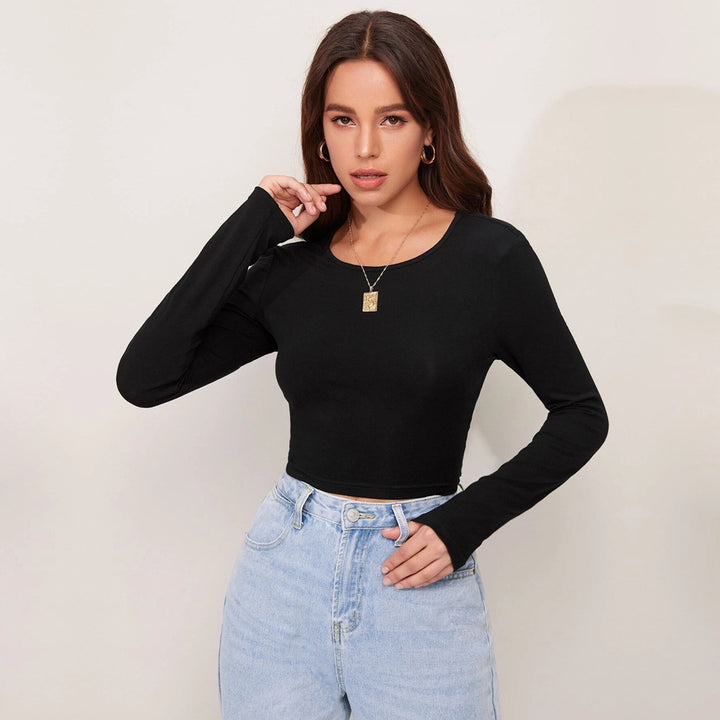 Women's form-fitting cropped long sleeve with sculpting fit and round neckline Mune Fashion