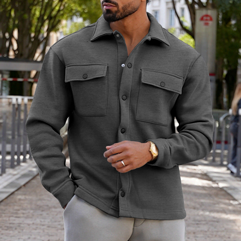 Men's heavy cotton transitional jacket in Shacket style with snap buttons and flap pockets Mune Fashion