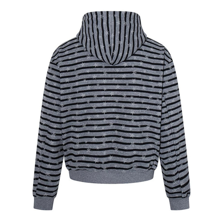 Women Casual Hooded Zip Jacket in Striped Jacquard with Star Structure Mune Fashion