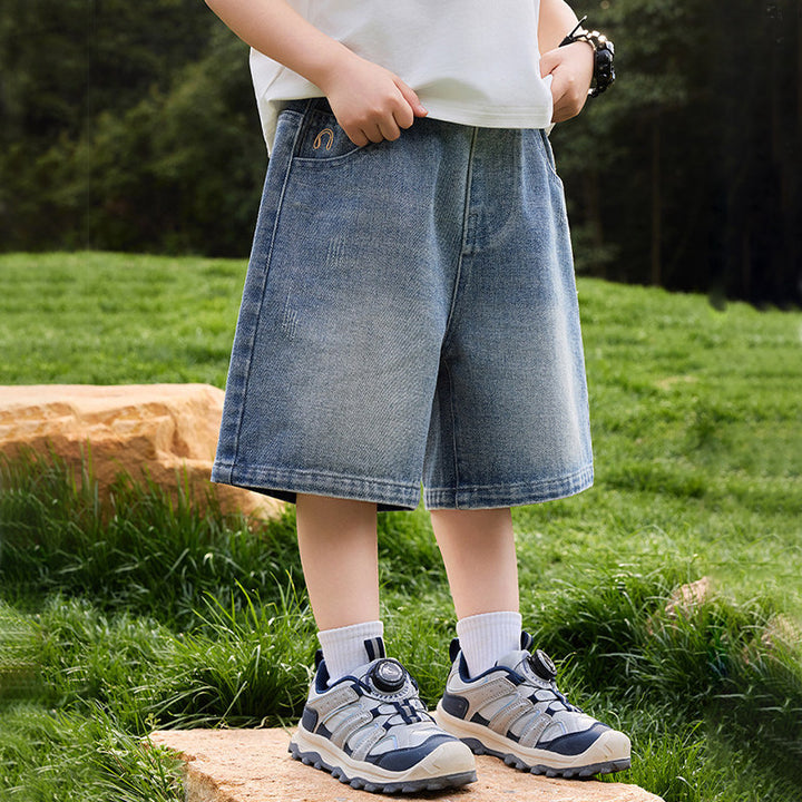 Boys casual denim shorts with creative embroidery Mune Fashion