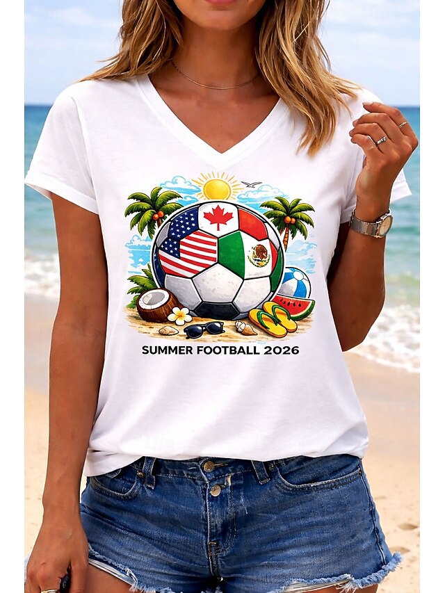 Women’s V-neck Retro Print T-shirt with Eagle Emblem and vintage-inspired Graphic Mune Fashion