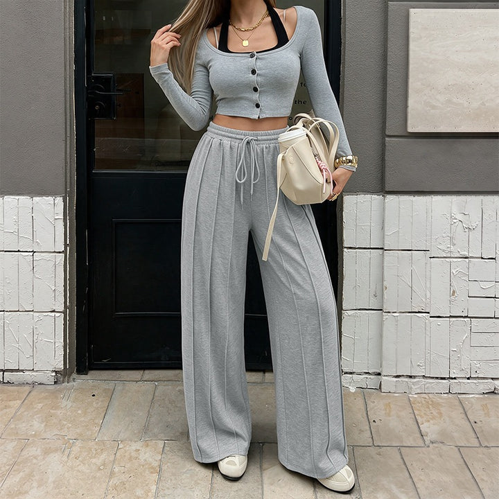 Women's Wide Palazzo Trousers with Waist Drawstring Mune Fashion