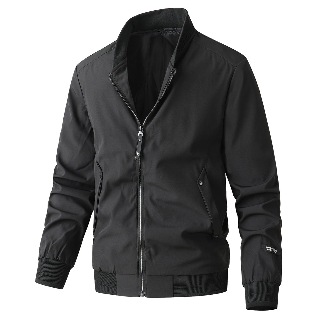 Men's Minimalistic Bomber Jacket made of Technical Nylon with Stand-up Collar and Ribbed Cuffs Mune Fashion