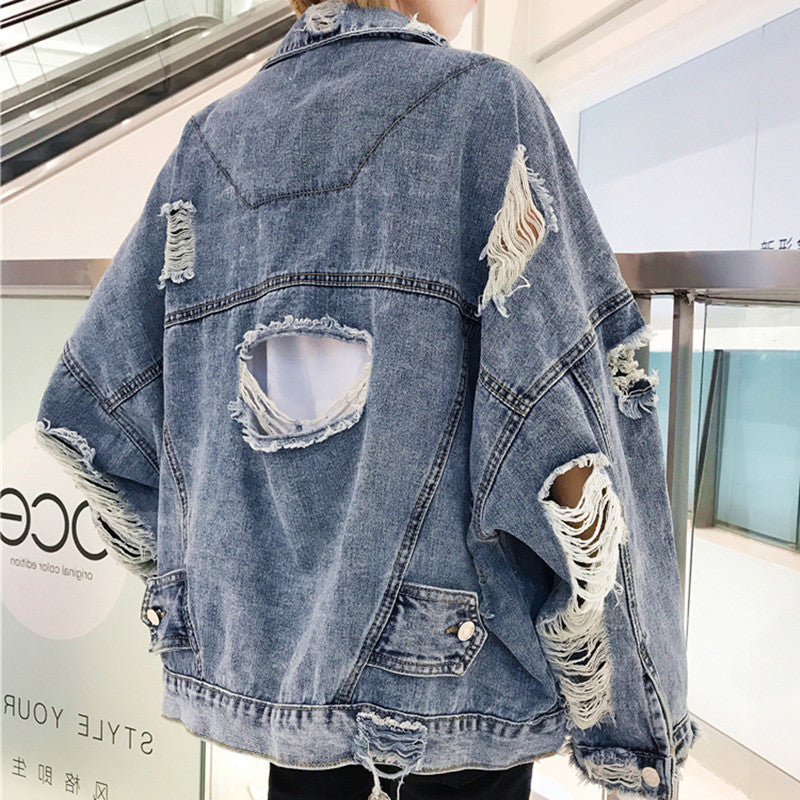 Women's Casual Oversized Denim Jacket with Destroyed Details Mune Fashion