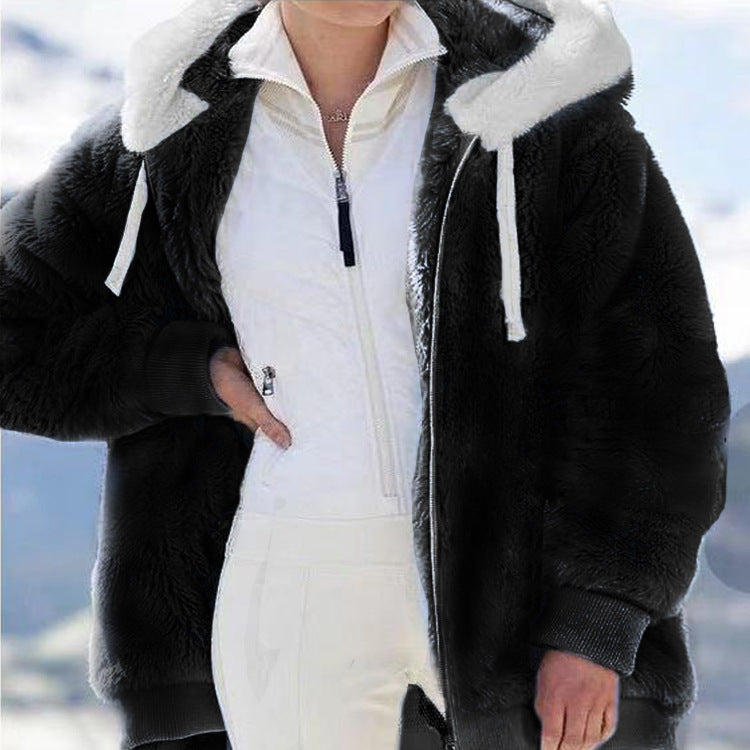 Women's cozy hooded teddy jacket with padded lining and ribbed cuffs Mune Fashion