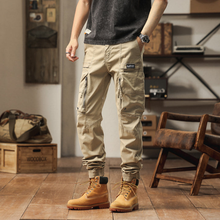 Men's Durable Canvas Cargo Pants in Tactical Look with Knee Panels, Multiple Pockets and Elastic Ankle Cuff Mune Fashion