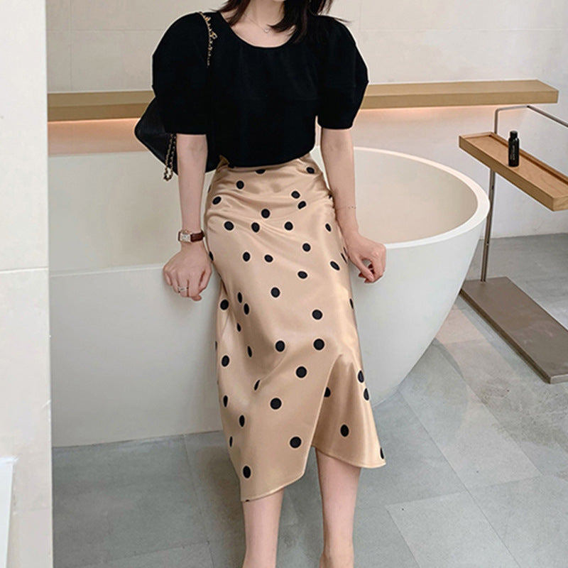 Ladies Elegant Satin Skirt with Polka Dots Mune Fashion