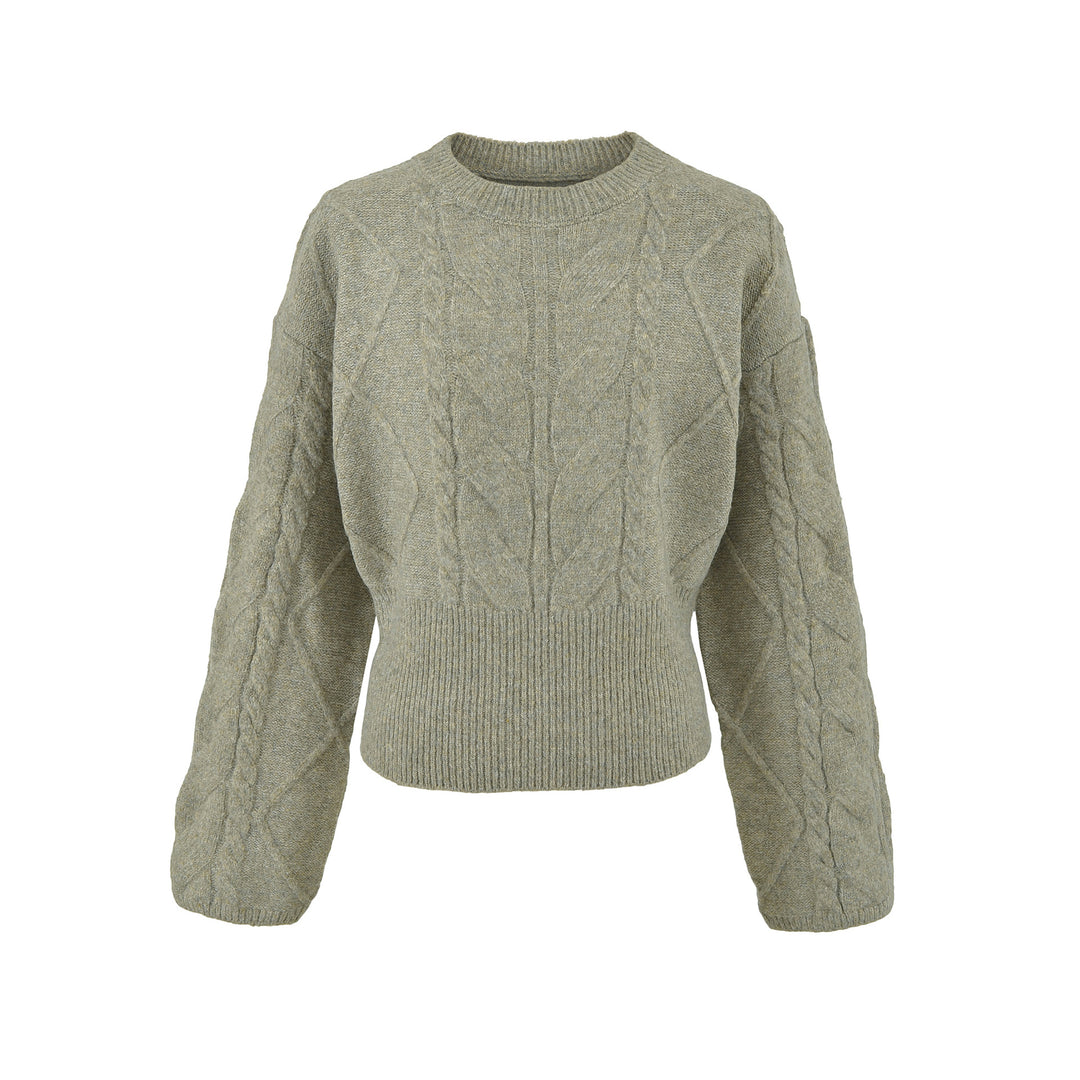 Women's Short Cable Knit Sweater with Fitted Ribbed Cuffs Mune Fashion