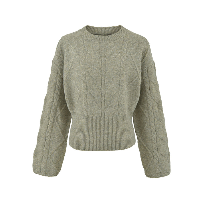 Women's Short Cable Knit Sweater with Fitted Ribbed Cuffs Mune Fashion