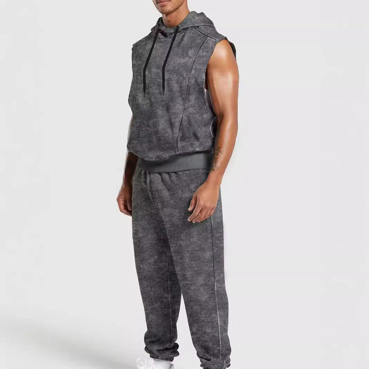 Men's sleeveless hooded sweat set in velour look with elastic joggers and ribbed cuffs Mune Fashion