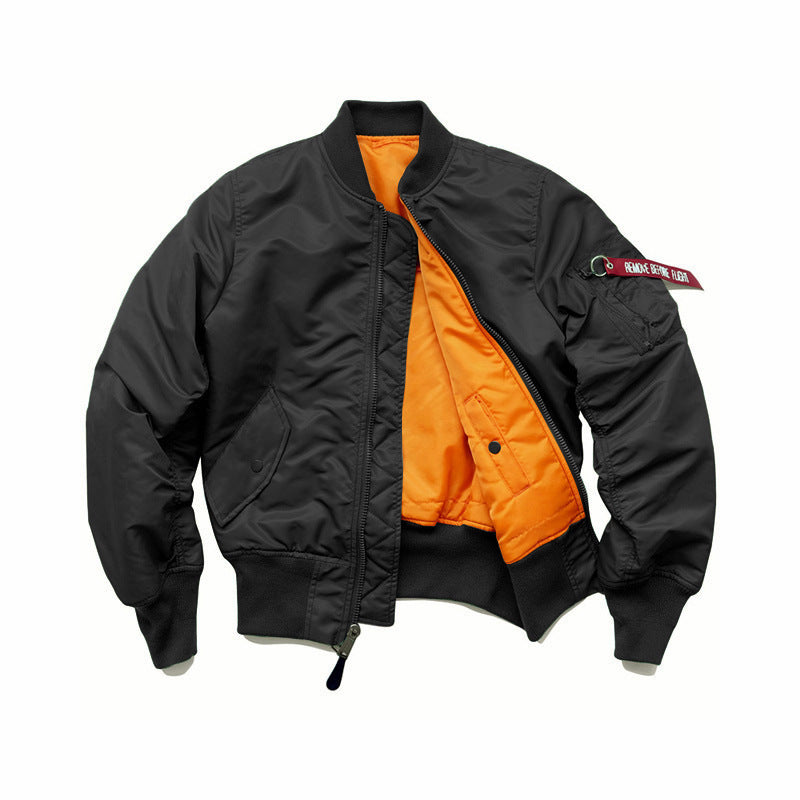 Men's flight bomber jacket with contrasting inner lining, utility arm pocket, and ribbed cuffs Mune Fashion