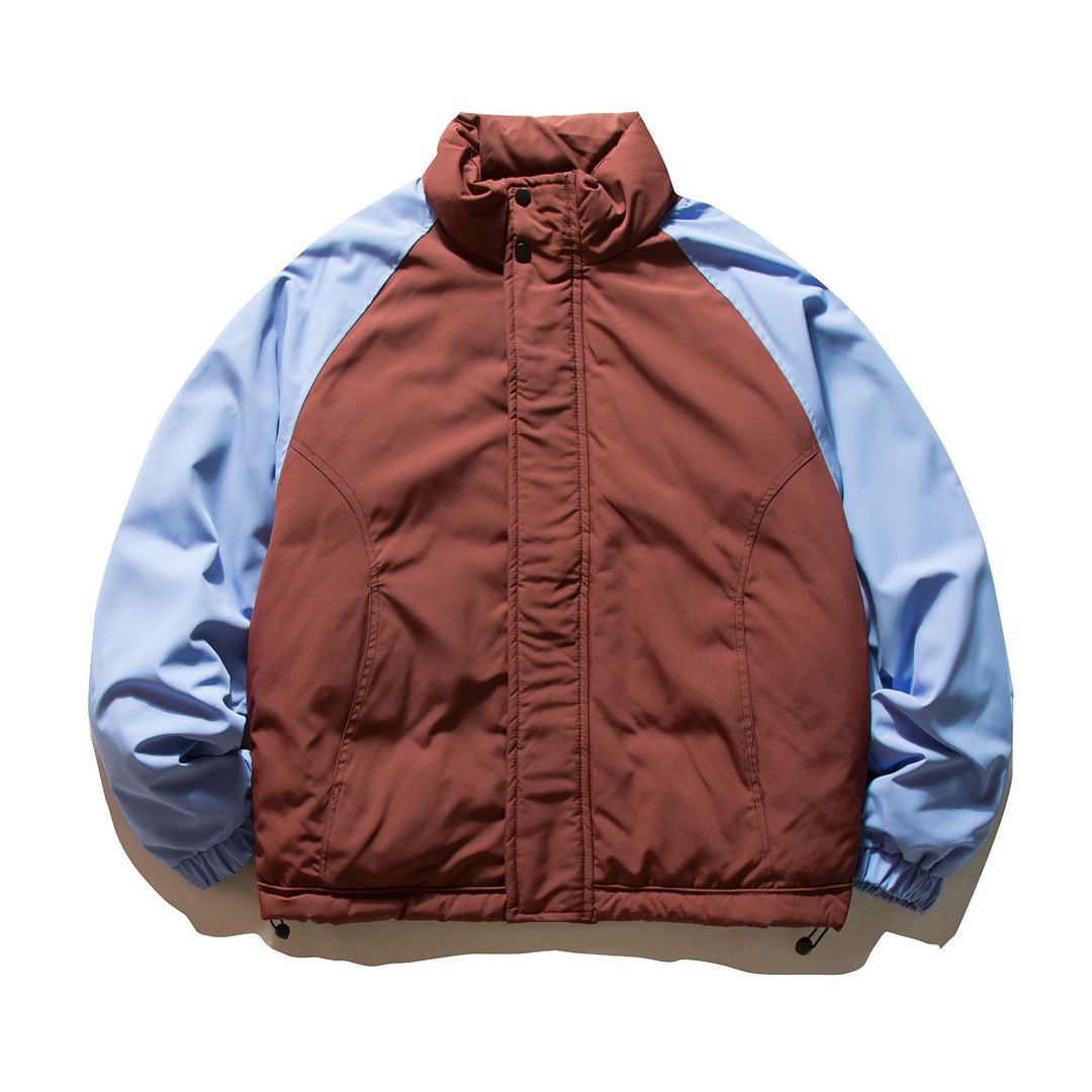 Unisex Short Cut Colorblock Padded Jacket with Raglan Sleeves and High Stand-Up Collar Mune Fashion