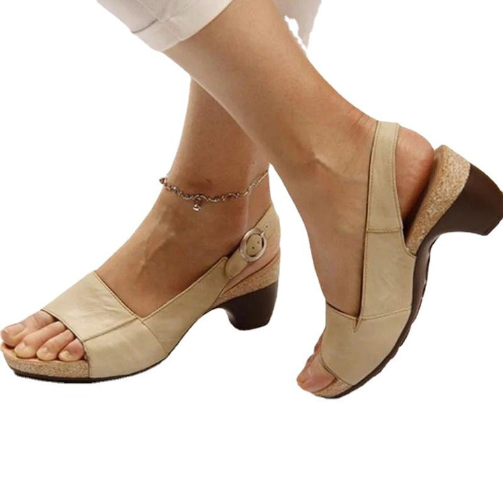 Women's sandal with elastic heel strap, ergonomic cork comfort footbed, and low curved heel Mune Fashion