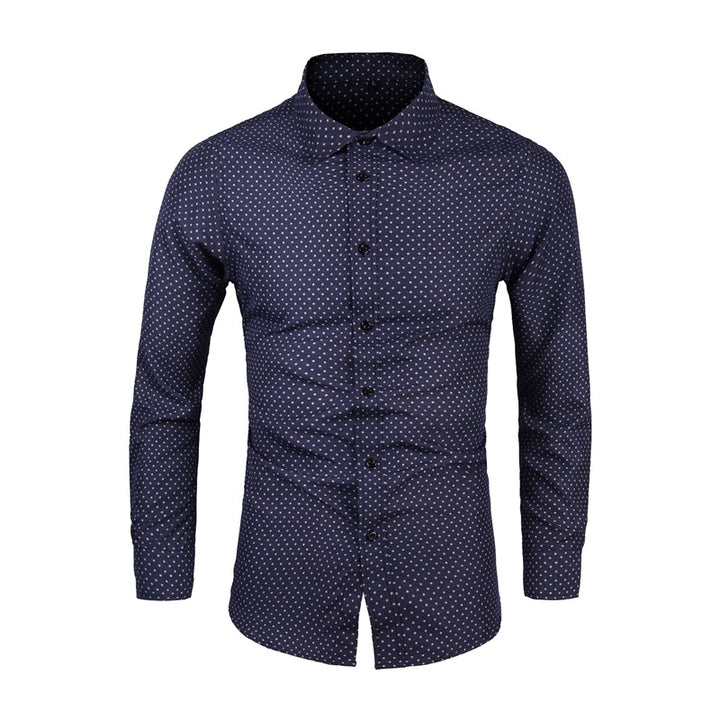 Men's Slim-Fit Shirt with Fine Polka Dot Pattern and Kent Collar Mune Fashion