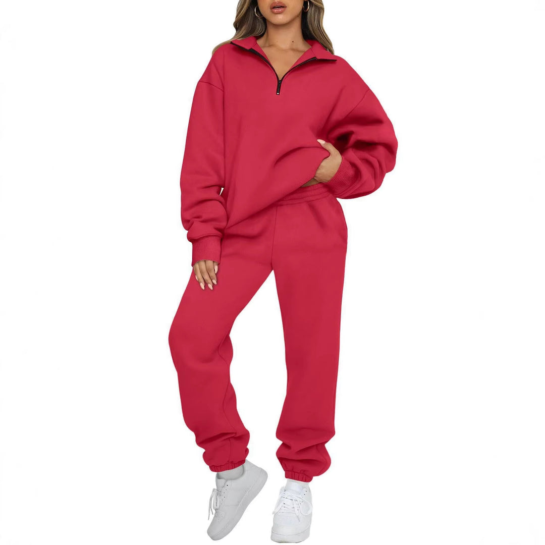 Women's oversized sweatshirt jogging pants set with zipper collar Mune Fashion
