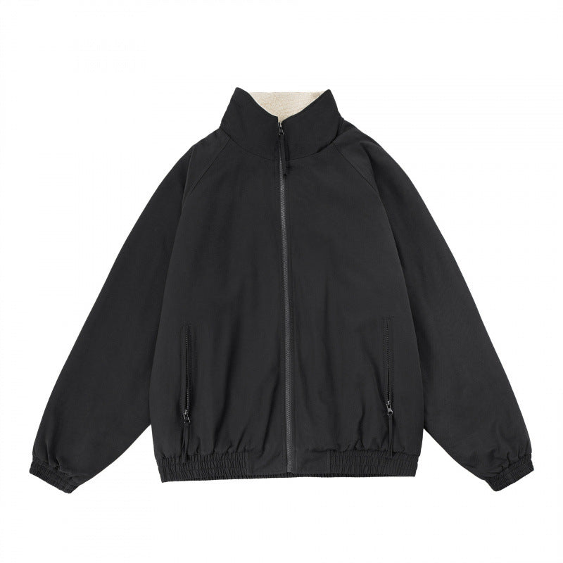 Men's Oversize Zip Jacket with Stand-up Collar, Teddy Fleece Lining and Elastic Hem Mune Fashion