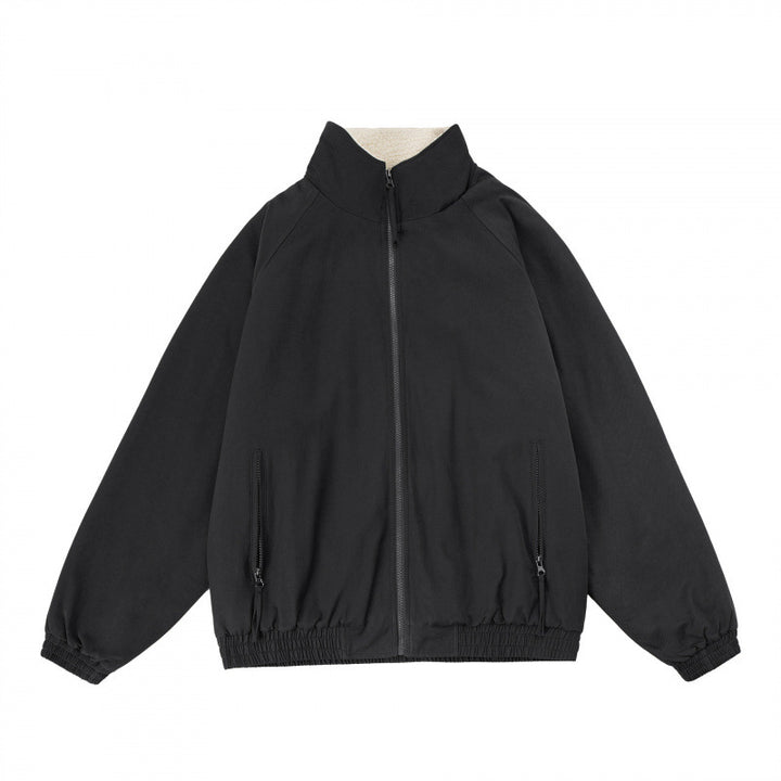 Men's Oversize Zip Jacket with Stand-up Collar, Teddy Fleece Lining and Elastic Hem Mune Fashion