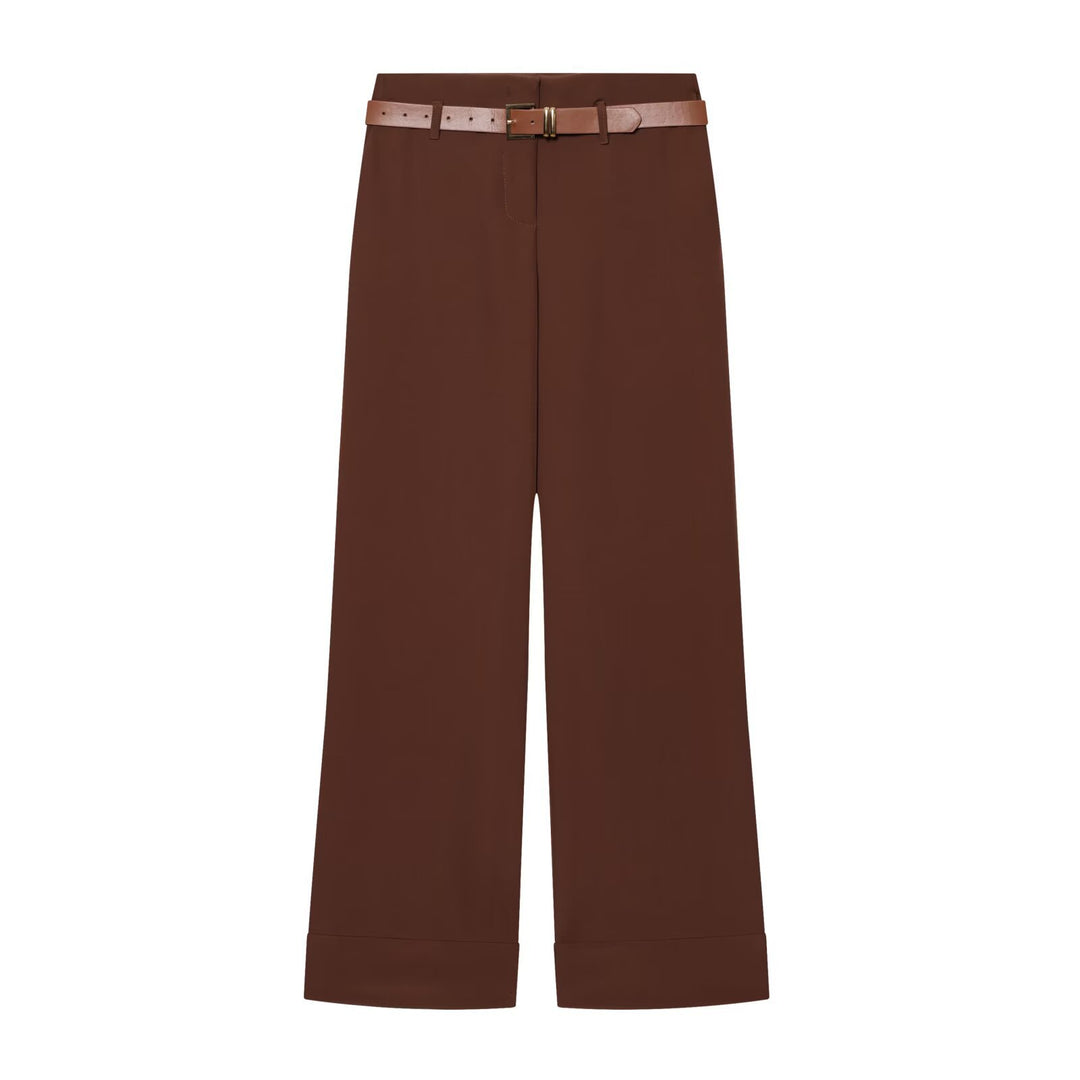 Women's High-Waisted Wide-Leg Trousers with Press Fold, Belt Loops, and Concealed Button Placket Mune Fashion
