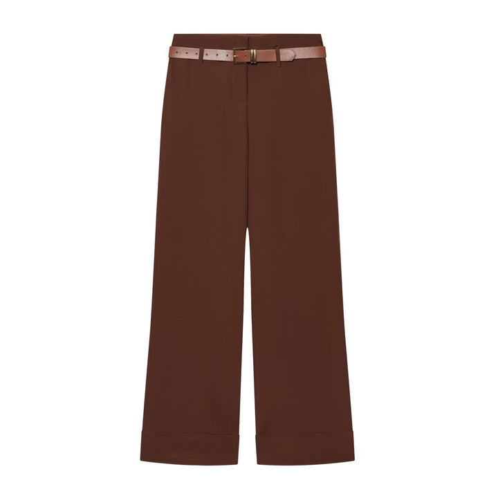 Women's High-Waisted Wide-Leg Trousers with Press Fold, Belt Loops, and Concealed Button Placket Mune Fashion