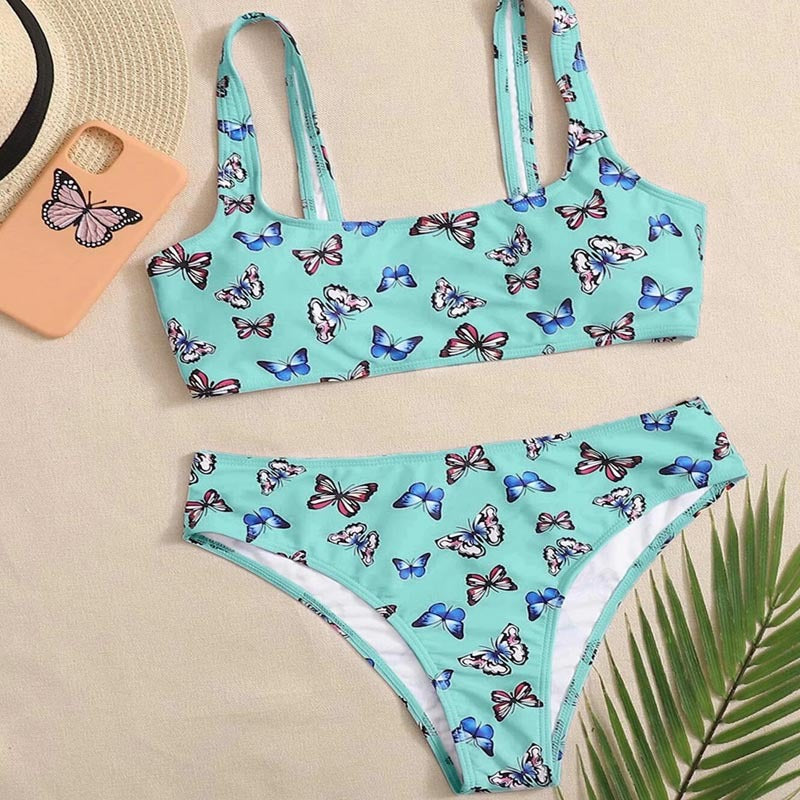 Women's crop bikini set with colorful butterfly print Mune Fashion