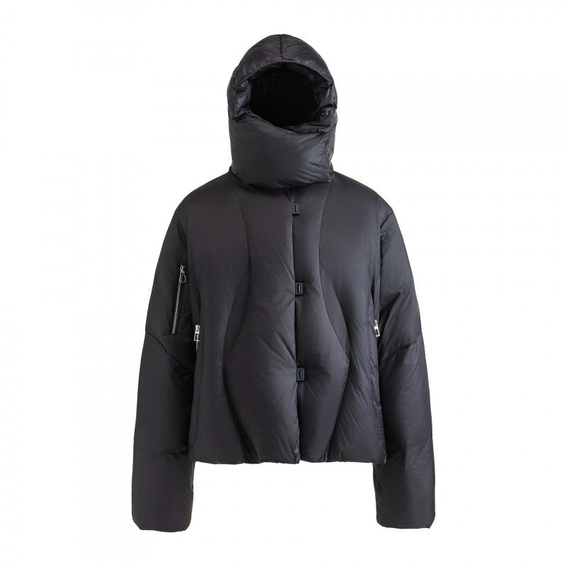 Unisex Short-cut quilted jacket with high collar, hood and zippers Mune Fashion