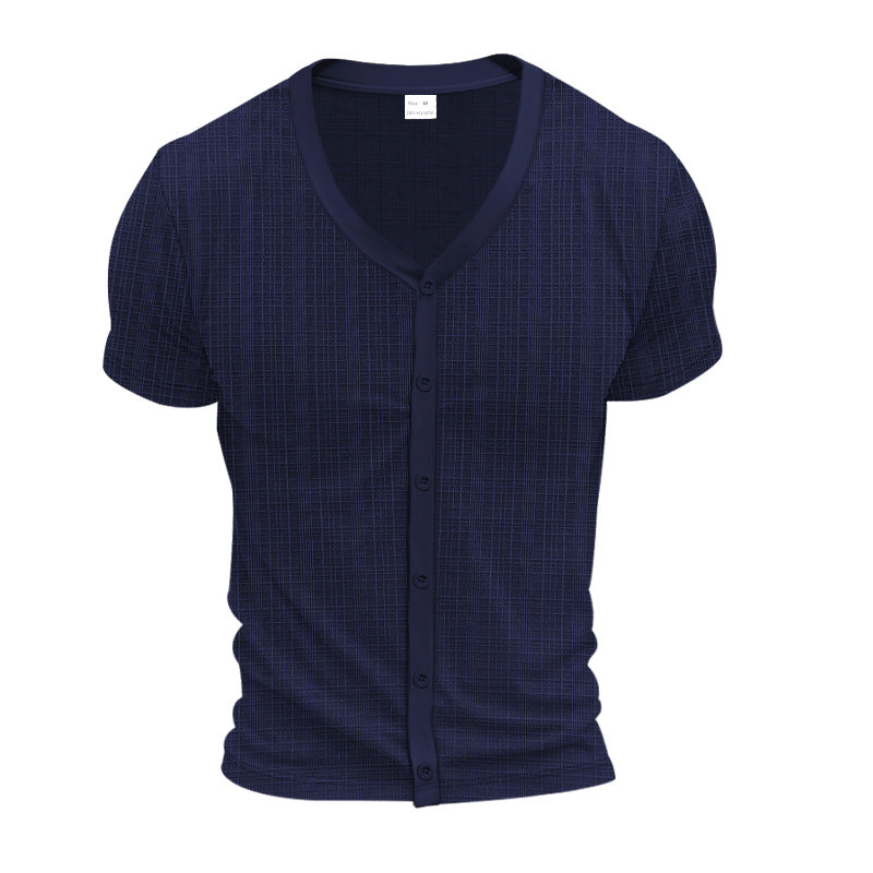Men's short-sleeve fine knit cardigan with V-neck and continuous button placket Mune Fashion