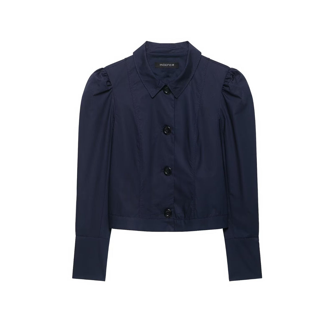 Women's Cropped Shirt Jacket with Puff Sleeves and Continuous Button Placket Mune Fashion