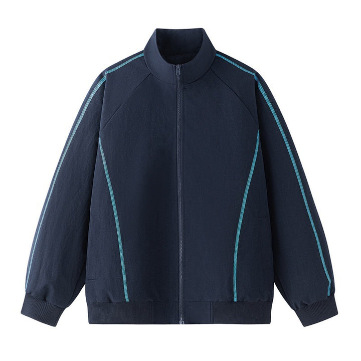 Men's Lightweight Raglan Bomber Jacket with Contrasting Flatlock Seams and Stand Collar Mune Fashion