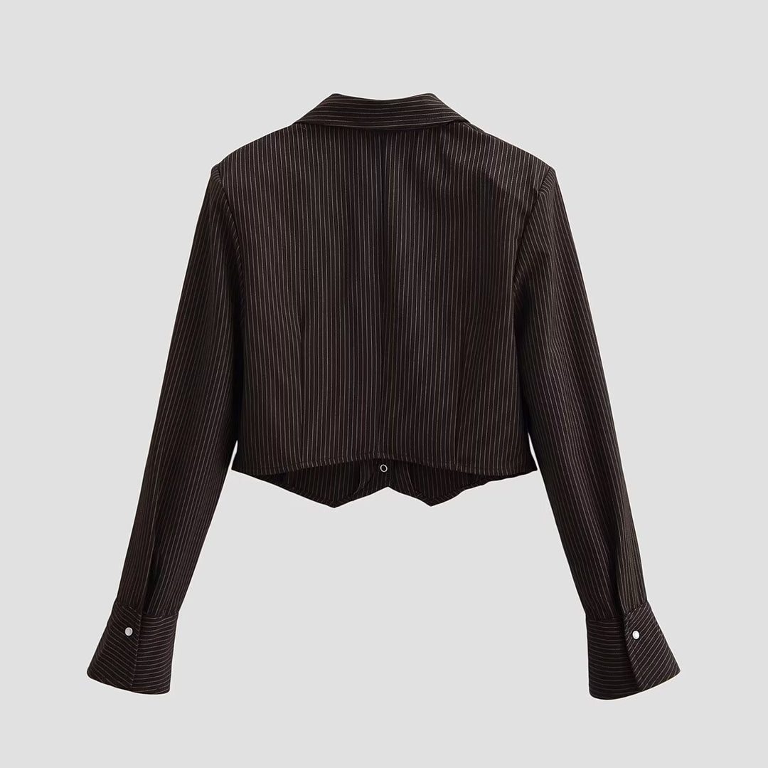 Ladies short blouse in pinstripe look with tailored cut and pointed hem Mune Fashion