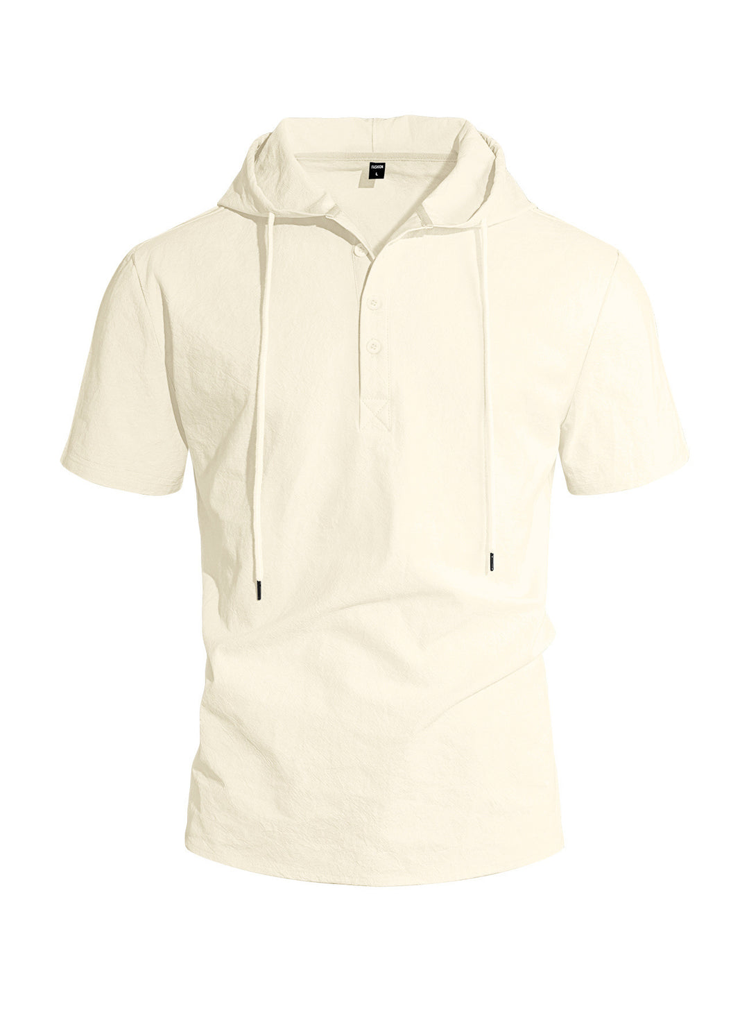 Men's short-sleeved hooded Henley made of slub cotton with concealed button placket and drawstring Mune Fashion