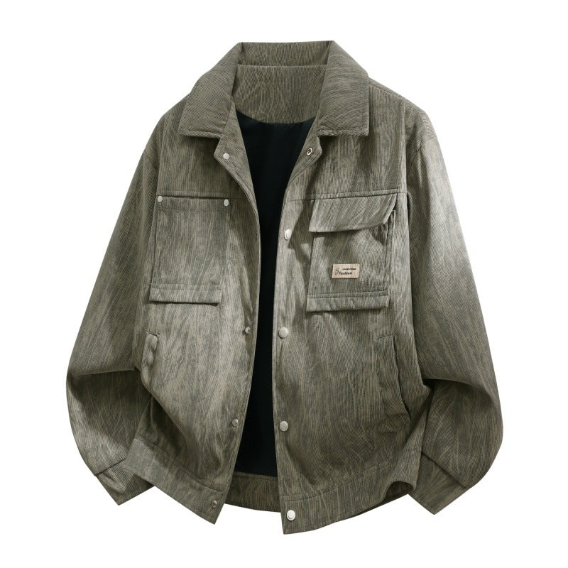 Men's utility overshirt in vintage look with snap button placket, flap pockets & brushed texture Mune Fashion