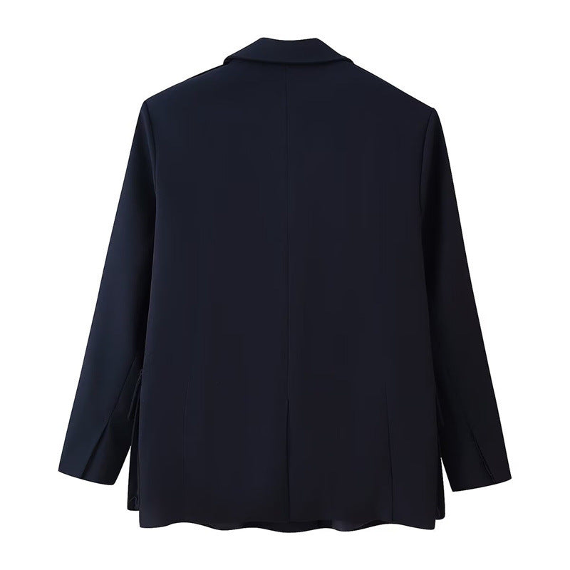 Women Double-breasted Field Blazer with large flap pockets and shoulder epaulets Mune Fashion