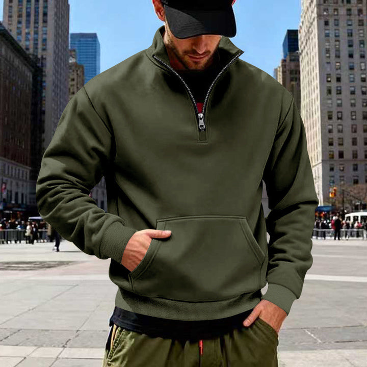 Men's half-zip sweatshirt with kangaroo pocket and standing collar Mune Fashion